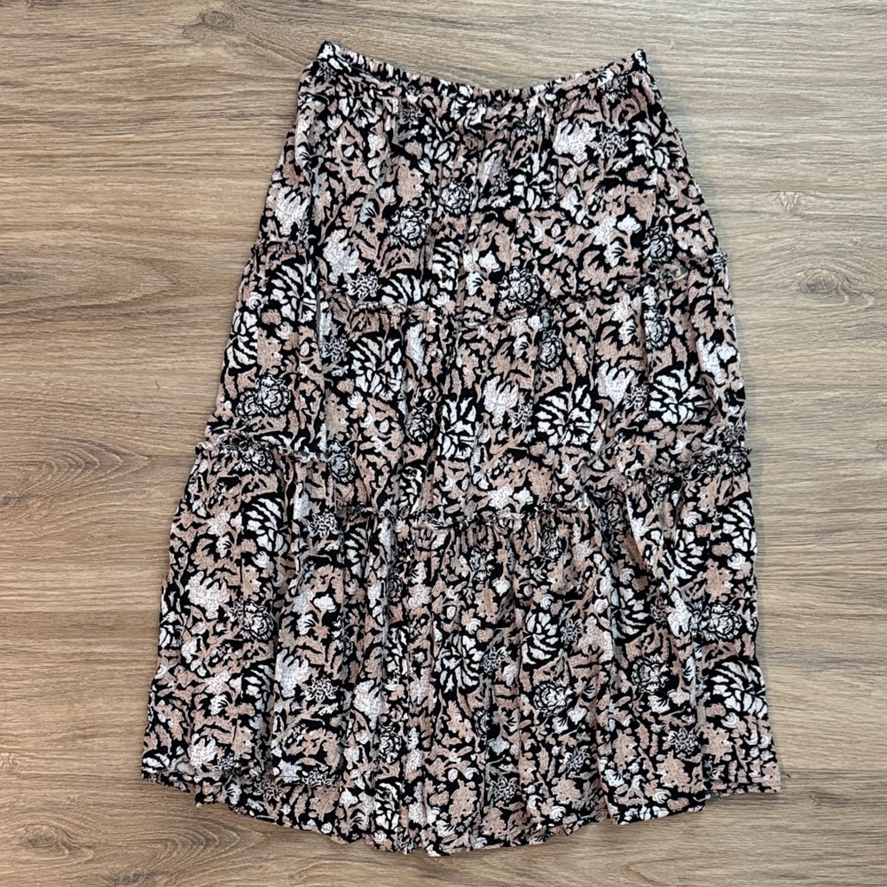 Cynthia Rowley Black, White, and Pink Floral Skirt